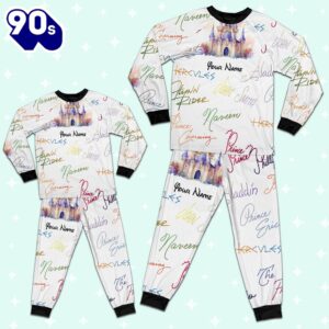 Custom Disney Prince Signatures Colorful Pajamas - Movie Cartoon Holiday Pajamas