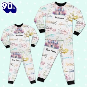 Custom Disney Princess Signatures Colorful Pajamas - Movie Cartoon Holiday Pajamas