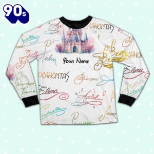 Custom Disney Princess Signatures Colorful Pajamas - Movie Cartoon Holiday Pajamas