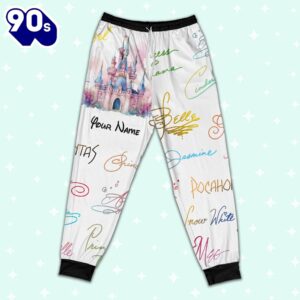 Custom Disney Princess Signatures Colorful Pajamas - Movie Cartoon Holiday Pajamas