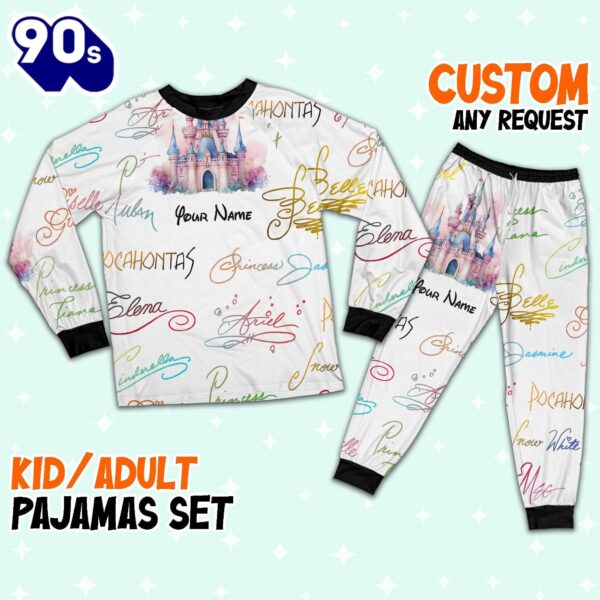 Custom Disney Princess Signatures Colorful Pajamas – Movie Cartoon Holiday Pajamas