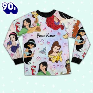 Custom Disney Princesses Colorful Pajamas - Family Disneyland Matching Pajamas Set