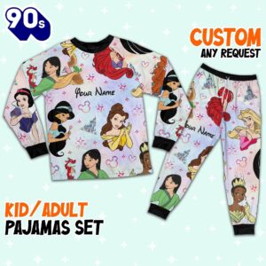 Custom Disney Princesses Colorful Pajamas – Family Disneyland Matching Pajamas Set