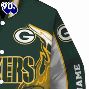 Custom Green Bay Packers Flaming Football Green White Jacket