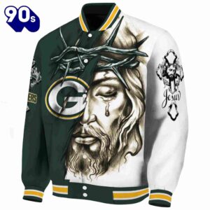 Custom Green Bay Packers Jesus Tears Green White Jacket