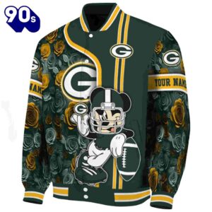 Custom Green Bay Packers Rose Mickey Green Jacket