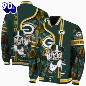 Custom Green Bay Packers Rose Mickey Green Jacket