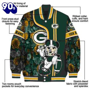 Custom Green Bay Packers Rose Mickey Green Jacket