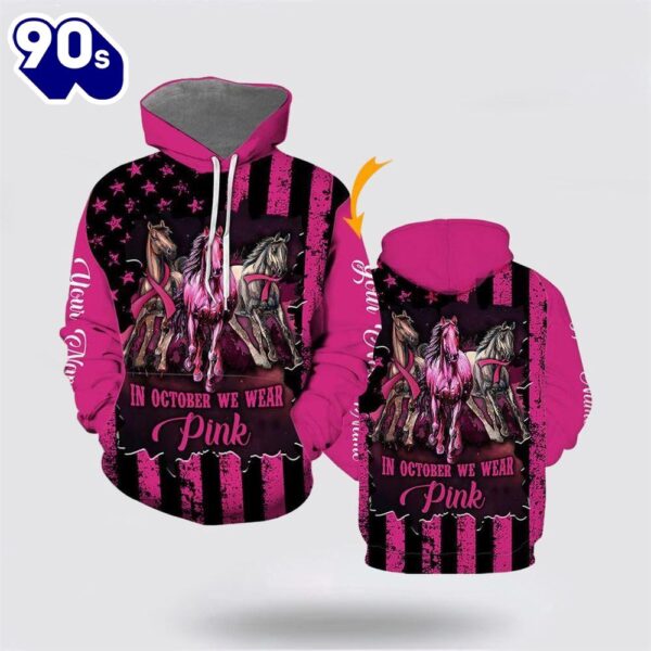 Custom Horse Cancer Breast Awareness Pink All Over Print Hoodie