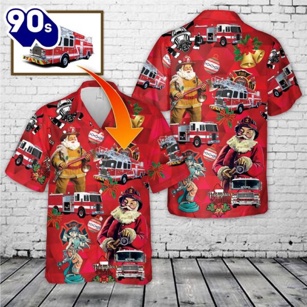 Custom Image Firefighter Fire Truck Christmas Hawaiian Shirt