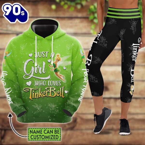 Custom Just A Girl Tinker Bell Glitter Pattern Hoodie And Capris Leggings Set