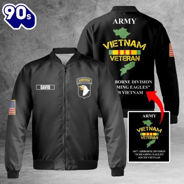 Custom Name 101st Airborne Division Screaming Eagles ARMY Vietnam Veteran South Vietnam AOP Fleece Bomber Jacket