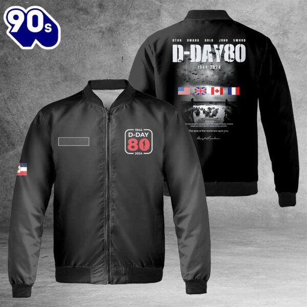 Custom Name 80th anniversary of D-Day AOP Fleece Bomber Jacket