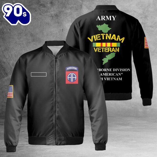 Custom Name 82nd Airborne Division All American ARMY Vietnam Veteran South Vietnam AOP Fleece Bomber Jacket