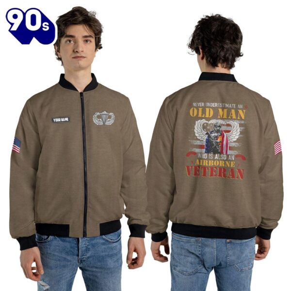 Custom Name Airborne Veteran AOP Fleece Bomber Jacket