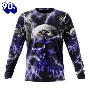 Custom Name And Number NFL Baltimore Ravens Expendables Skull Halloween 3D Sweatshirt