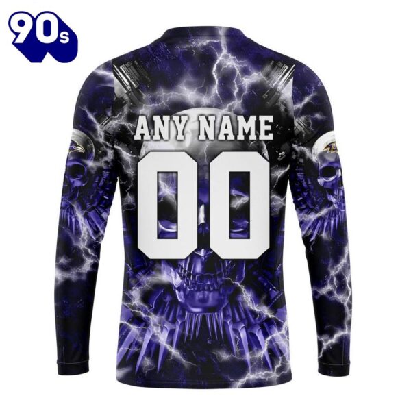 Custom Name And Number NFL Baltimore Ravens Expendables Skull Halloween 3D Sweatshirt