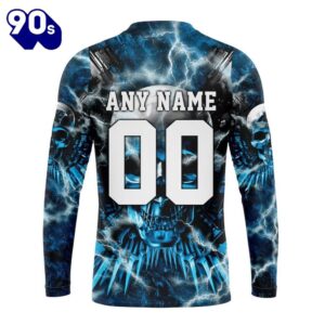 Custom Name And Number NFL Carolina Panthers Expendables Skull Halloween 3D Sweatshirt