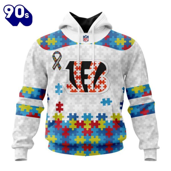 Custom Name And Number NFL Cincinnati Bengals Special Autism Awareness Hoodie