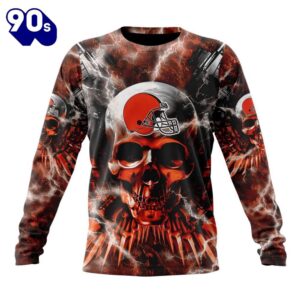 Custom Name And Number NFL Cleveland Browns Expendables Skull Halloween 3D Sweatshirt