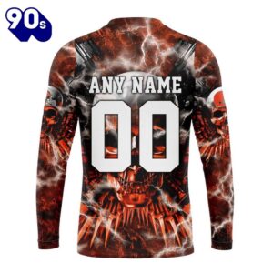 Custom Name And Number NFL Cleveland Browns Expendables Skull Halloween 3D Sweatshirt