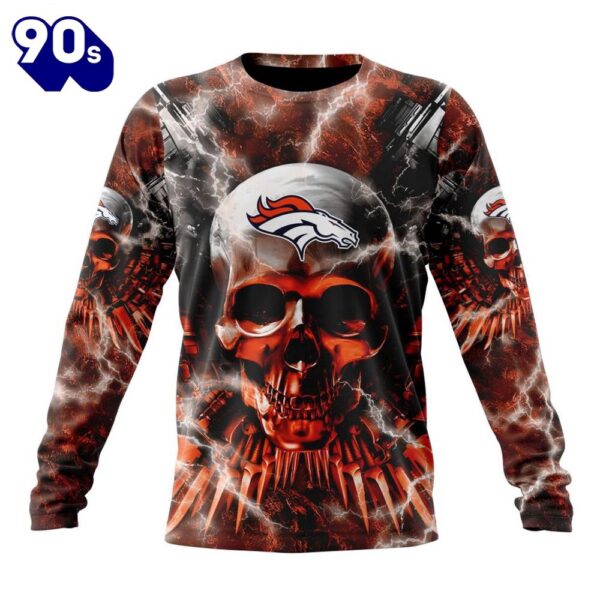 Custom Name And Number NFL Denver Broncos Expendables Skull Halloween 3D Sweatshirt