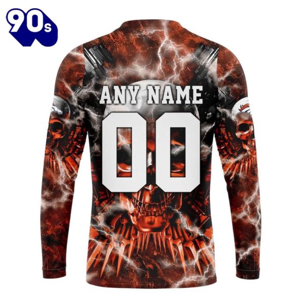 Custom Name And Number NFL Denver Broncos Expendables Skull Halloween 3D Sweatshirt