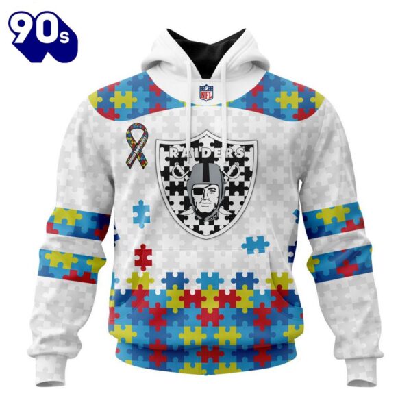 Custom Name And Number NFL Las Vegas Raiders Special Autism Awareness Hoodie