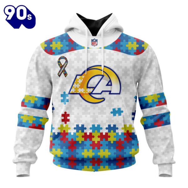 Custom Name And Number NFL Los Angeles Rams Special Autism Awareness Hoodie