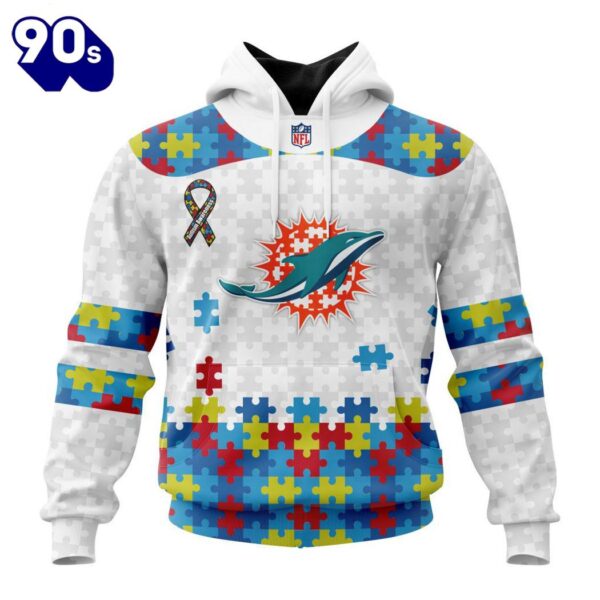 Custom Name And Number NFL Miami Dolphins Special Autism Awareness Hoodie