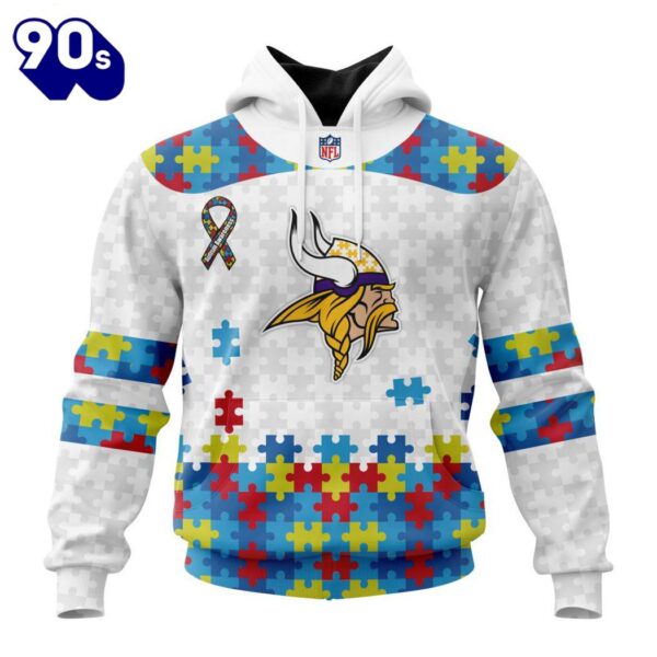 Custom Name And Number NFL Minnesota Vikings Special Autism Awareness Hoodie