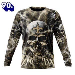 Custom Name And Number NFL New Orleans Saints Expendables Skull Halloween 3D Sweatshirt