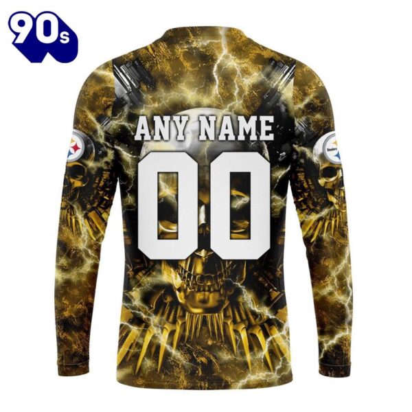 Custom Name And Number NFL Pittsburgh Steelers Expendables Skull Halloween 3D Sweatshirt