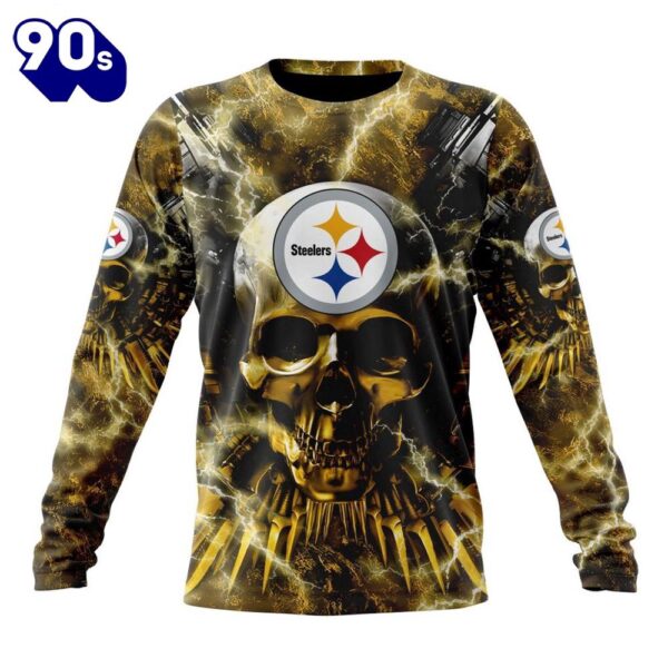 Custom Name And Number NFL Pittsburgh Steelers Expendables Skull Halloween 3D Sweatshirt