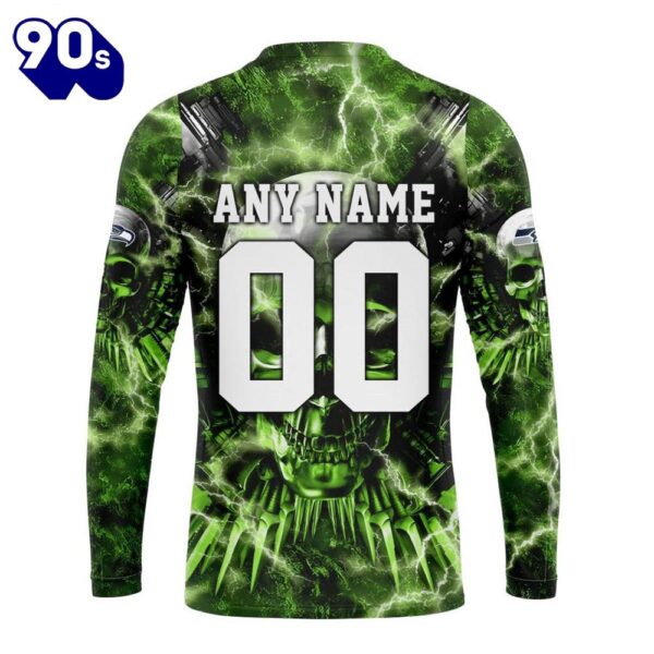 Custom Name And Number NFL Seattle Seahawks Expendables Skull Halloween 3D Sweatshirt