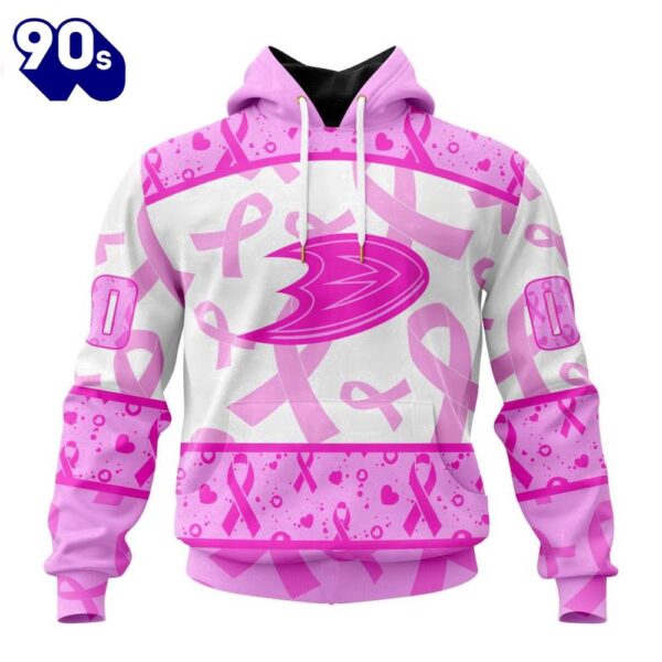 Custom Name And Number NHL Anaheim Ducks Pink October Breast Cancer Awareness 3D Hoodie