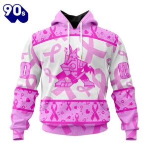 Custom Name And Number NHL Arizona Coyotes Pink October Breast Cancer Awareness 3D Hoodie