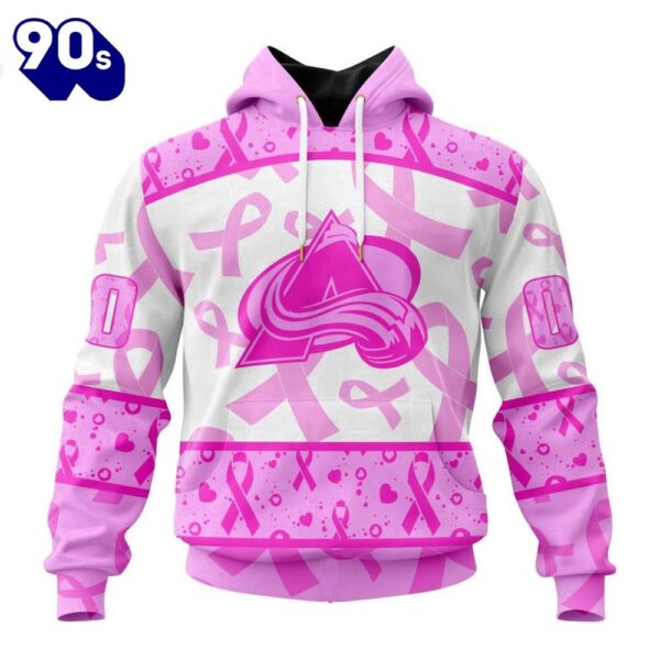 Custom Name And Number NHL Colorado Avalanche Pink October Breast Cancer Awareness 3D Hoodie