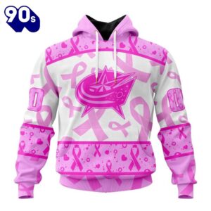 Custom Name And Number NHL Columbus Blue Jackets Pink October Breast Cancer Awareness 3D Hoodie