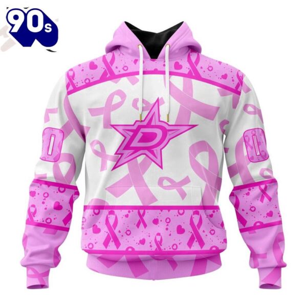 Custom Name And Number NHL Dallas Stars Pink October Breast Cancer Awareness 3D Hoodie