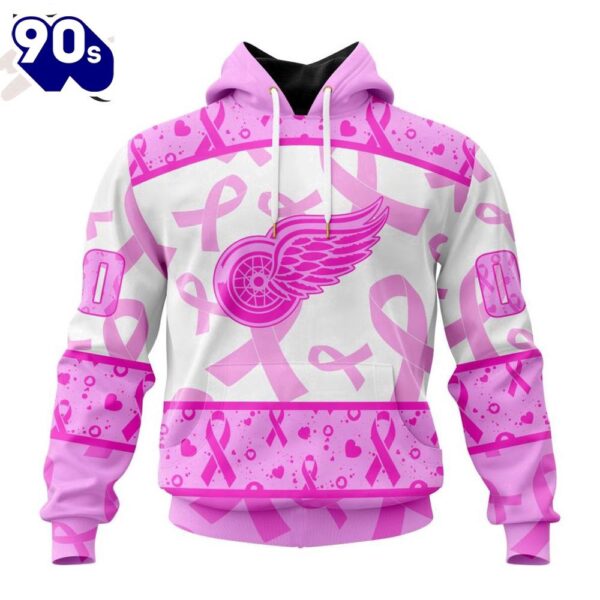 Custom Name And Number NHL Detroit Red Wings Pink October Breast Cancer Awareness 3D Hoodie