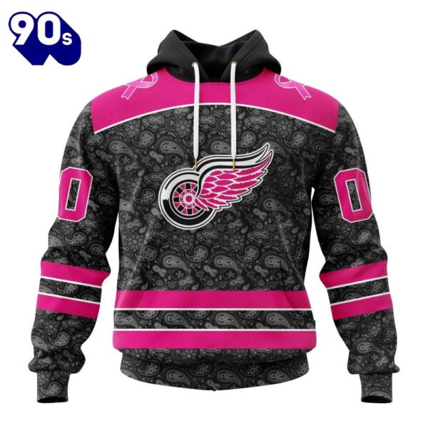 Custom Name And Number NHL Detroit Red Wings Special Pink In The Rink Fight Breast Cancer Hoodie Shirt