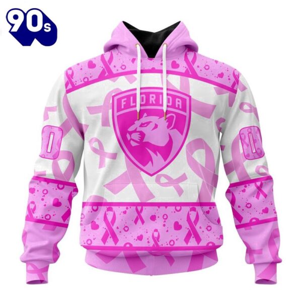 Custom Name And Number NHL Florida Panthers Pink October Breast Cancer Awareness 3D Hoodie