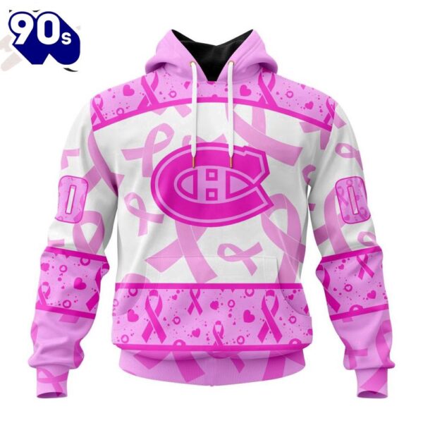 Custom Name And Number NHL Montreal Canadiens Pink October Breast Cancer Awareness 3D Hoodie