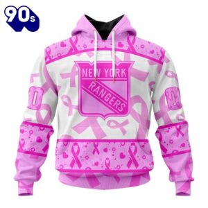 Custom Name And Number NHL New York Rangers Pink October Breast Cancer Awareness 3D Hoodie