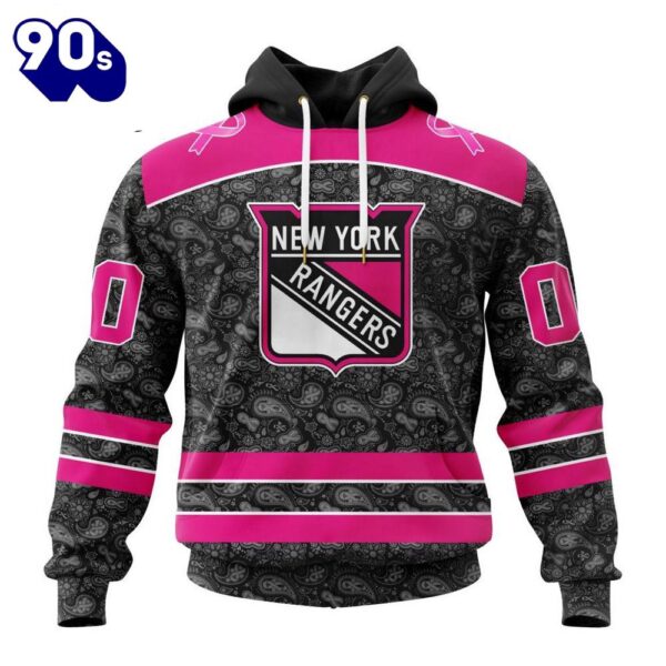 Custom Name And Number NHL New York Rangers Special Pink In The Rink Fight Breast Cancer Hoodie Shirt