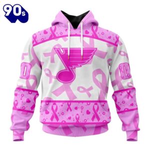 Custom Name And Number NHL St. Louis Blues Pink October Breast Cancer Awareness 3D Hoodie