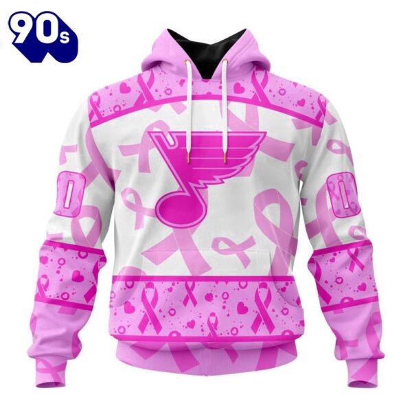 Custom Name And Number NHL St. Louis Blues Pink October Breast Cancer Awareness 3D Hoodie