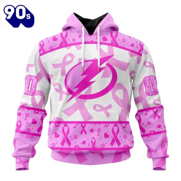 Custom Name And Number NHL Tampa Bay Lightning Pink October Breast Cancer Awareness 3D Hoodie