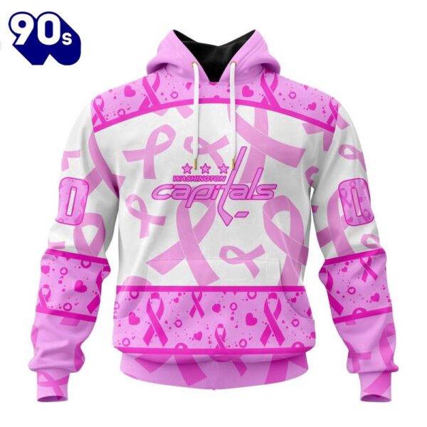 Custom Name And Number NHL Washington Capitals Pink October Breast Cancer Awareness 3D Hoodie